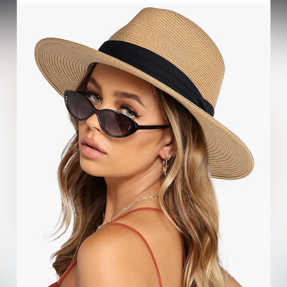 NEW: Stylish Tan Wide-Brim Fedora with Black Band